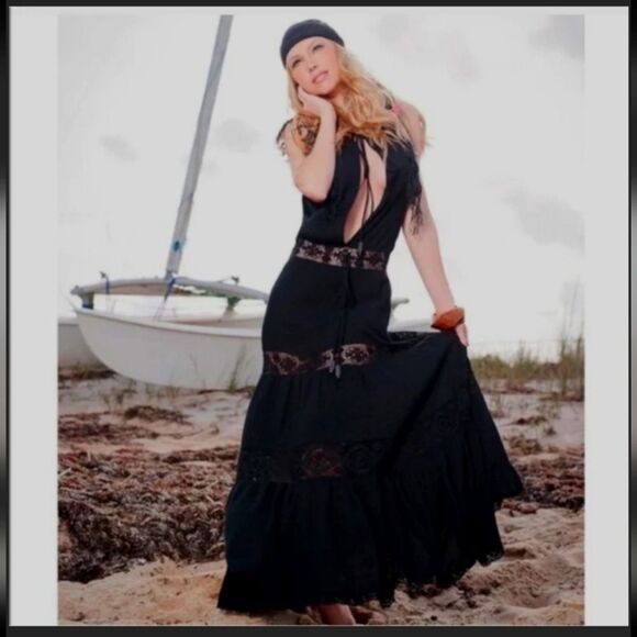 Michelle Jonas Hippie Gauze Maxi Dress Gray Size M New - Picture 4 of 14